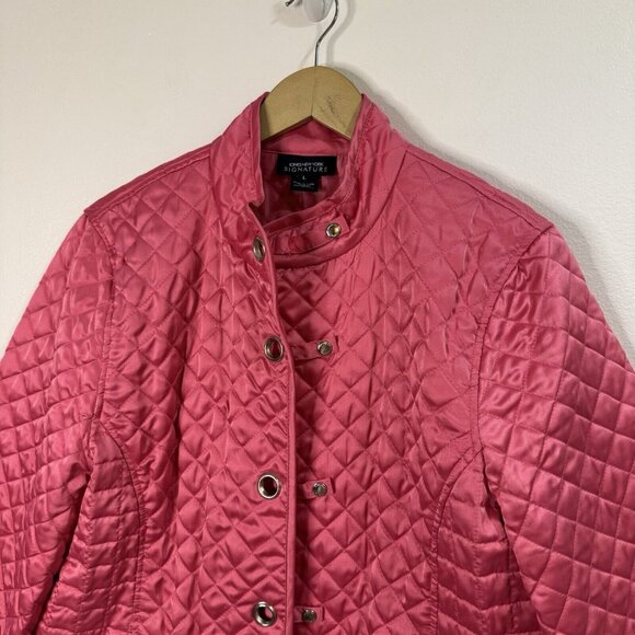 Jones New York Coat Signature Jacket L Quilted Pink Zip Front Barbie Grommets - Picture 2 of 10